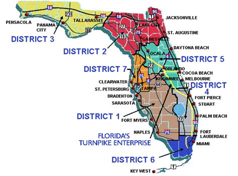 Natigation Map for the Florida Department of Transportation Districts.