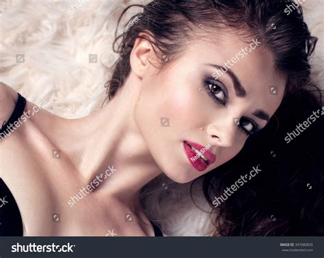 Sexy Beautiful Brunette Woman Lying Bed Stock Photo 347680820 Shutterstock
