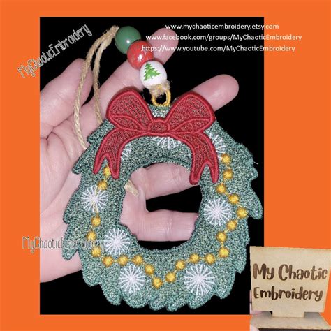 Free Standling Lace FSL Chrismas Wreath Ornament Designs 3 Sizes 4x4