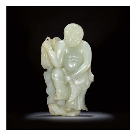 A Large Pale Celadon Jade Carving Of Liu Hai Qing Dynasty Qianlong