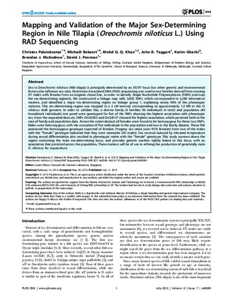 Pdf Mapping And Validation Of The Major Sex Determining Region In