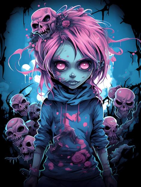 Premium Photo Cute Halloween Zombie Girl Generative AI