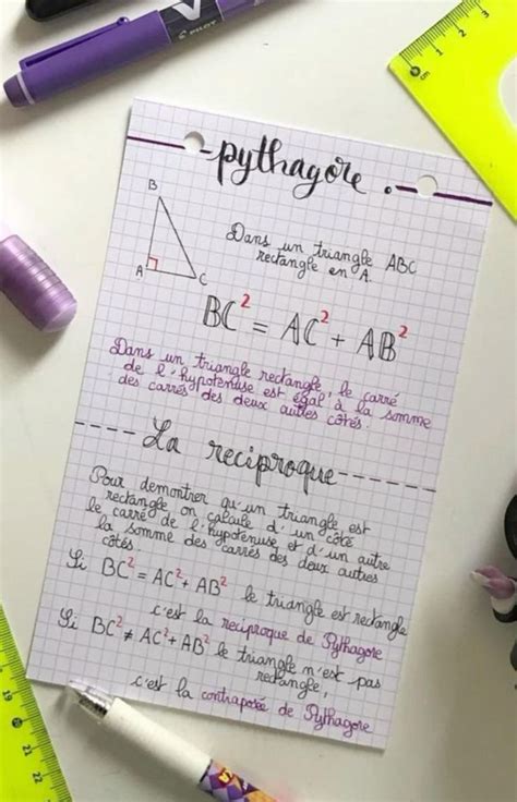 Pythagore et sa réciproque Planificateur de leçon Fiche de révision