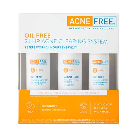 AcneFree Oil Free 24 HR Acne Clearing System, 3 Step Treatment Kit, 3 ...