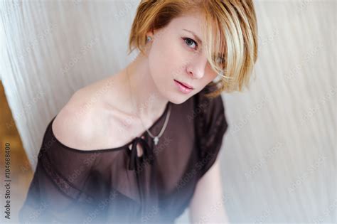 Lovely Blonde On A Bed In A Negligee Stock Photo Adobe Stock