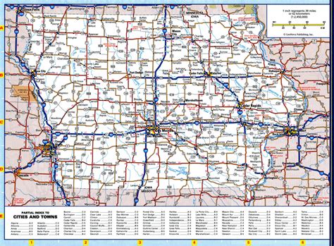 Iowa map with rivers and lakes, parks and recreation area