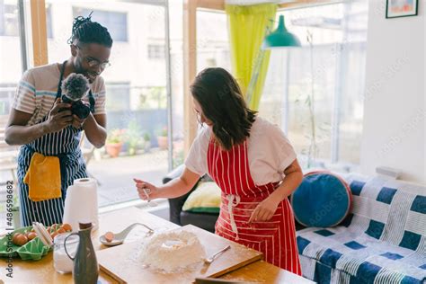 Influencers Cooking online Stock Photo | Adobe Stock