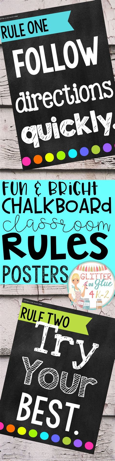 Twelve Chalkboard With Pops Of Color Posters For Classroom Rules Classroom Rules Classroom