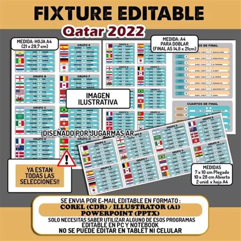 Kit Imprimible Plantilla Fixture Qatar 2022 Editable Vector