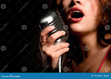 Beautiful Singer Girl Singing With Microphone Stock Image Image Of