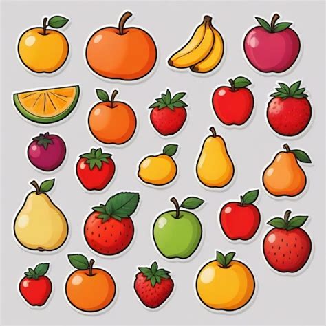 Un dibujo de frutas incluidas manzanas plátanos y naranjas Vector