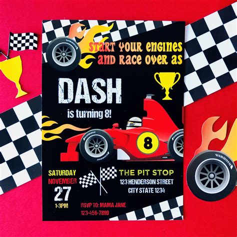 Race Car Birthday Party Invitation Car Racing Birthday Invite Etsy