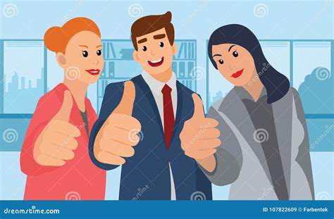 Cheerful Business Group Giving Thumbs Up Stock Vector Illustration