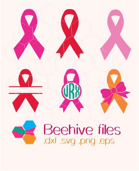 Cancer Awareness Ribbon Monogram Bow In Svg Dxf Png Eps Etsy