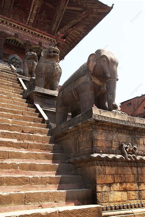 Antiguas Estatuas Budistas En La Plaza Bhaktapur Katmand Fondos Techo