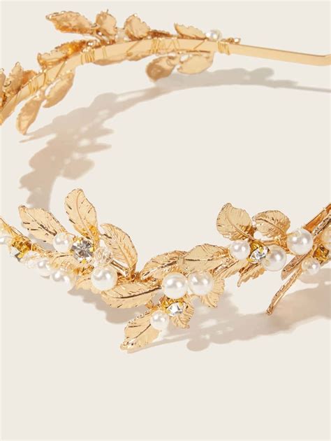 Leaf Faux Pearl Decor Headband Elegant Shein Usa