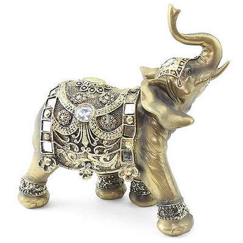 Feng Shui 9 H Brass Color Elegant Elephant Trunk Statue Wealth Lucky Figurine G16551