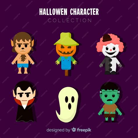 Colección Terrorífica De Personajes De Halloween Con Diseño Plano