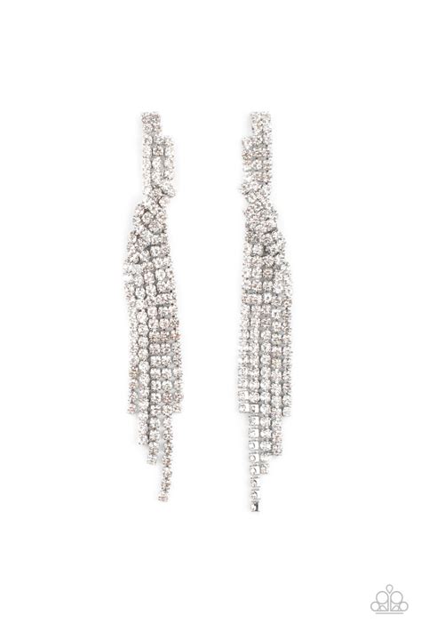 Cosmic Candescence White Rhinestone Earrings Paparazzi Chic