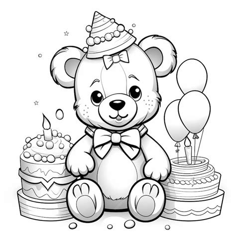 Premium AI Image | coloring pages for kids birthday teddy bear with ...