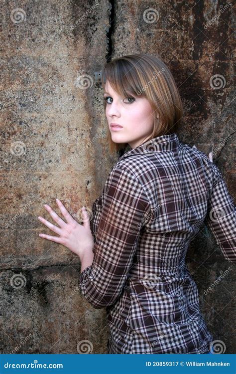 Beautiful Woman Leaning On Wall Stock Image Image Of Lady Natural