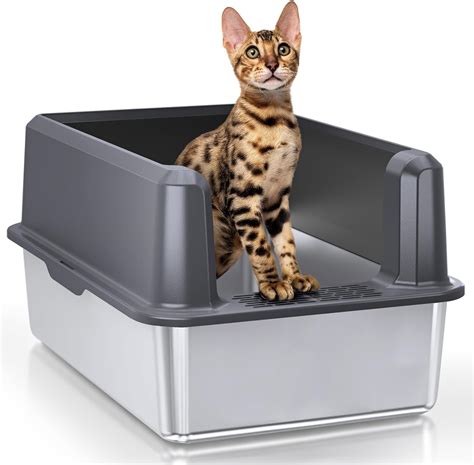 WoofiGo Enclosed Stainless Steel Cat Litter Box With Lid XL Extra