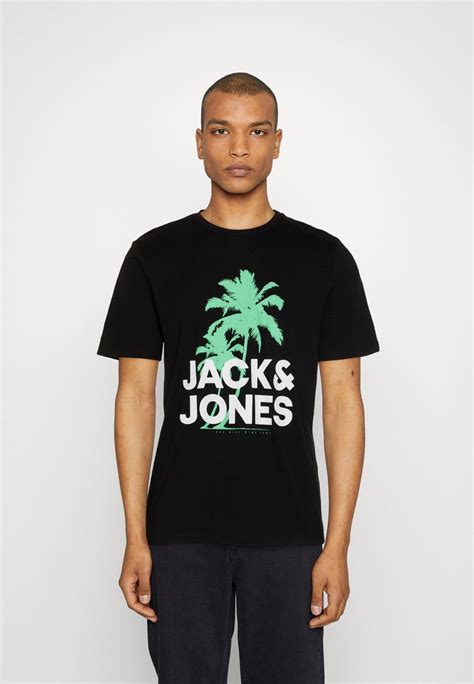 Jack And Jones Jcowavy Tee Crew Neck T Shirts Med Print Black Svart