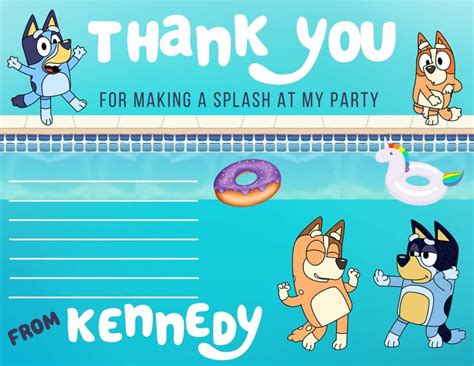 Bluey Pool Party Birthday Invitation Bluey Thank You Bluey Editable Invitation Bluey Invite