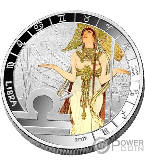 Libra Zodiac Signs Mucha Edition Argent Plated Monnaie Francs Benin