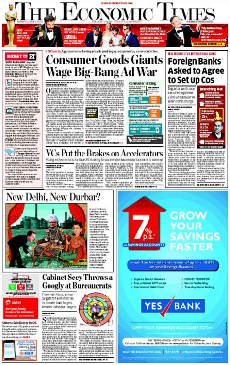 Newspaper The Economic Times India Newspapers In India Tuesdays