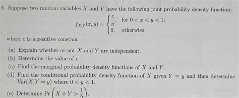 Solved 8 Suppose Two Random Variables X And Y Have The