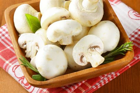 Fresh Button Mushrooms Stock Image Image Of Halved Table 60284777