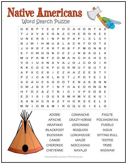 Native Americans Word Search Puzzle Print It Free