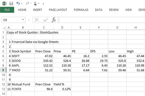 Free Stock Quotes in Excel - Portfolio Template