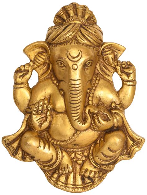 Turban Ganesha Wall Hanging Flat Statue In Brass Handmade Made