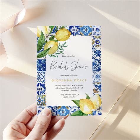 Mediterranean Lemon Bridal Shower Invitation Template Italian Etsy Israel