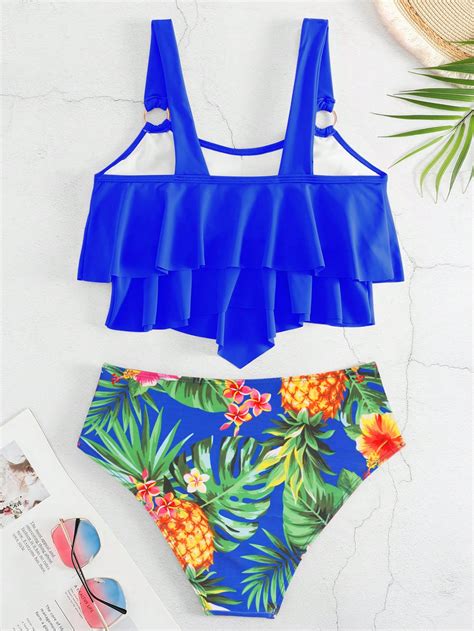 Shein Swim Vcay Pineapple Print Hanky Hem Bikini Swimsuit Shein Usa