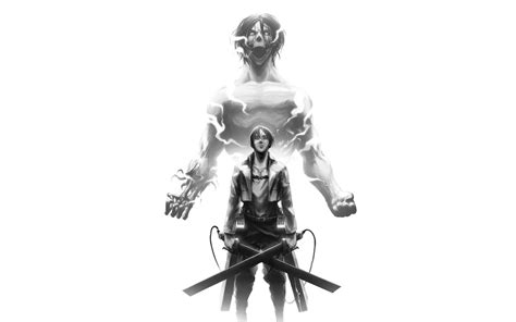 Download Eren Yeager Titan Black And White Wallpaper