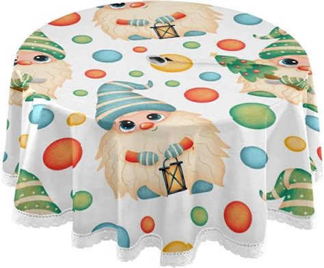 Dreamtimes Cute Cartoon Christmas Gnomes Round Tablecloth 60In