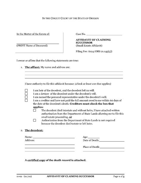 Oregon Legal Forms Affidavit Of Small Estate AffidavitForm Net