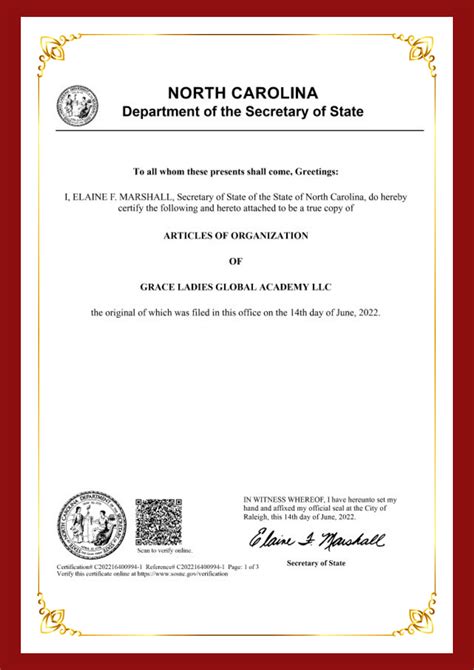 CERTIFICATE OF GLGA USA