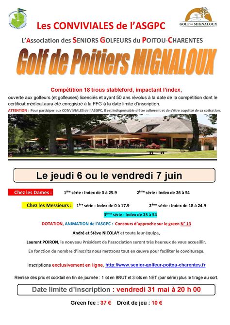 Conviviales Association Des Seniors Golfeurs Du Poitou Charentes Asgpc