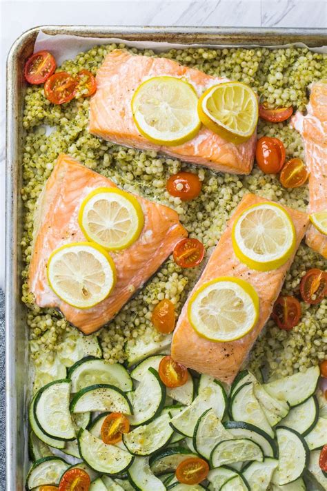 Sheet Pan Salmon With Artichoke And Basil Israeli Couscous The Retro