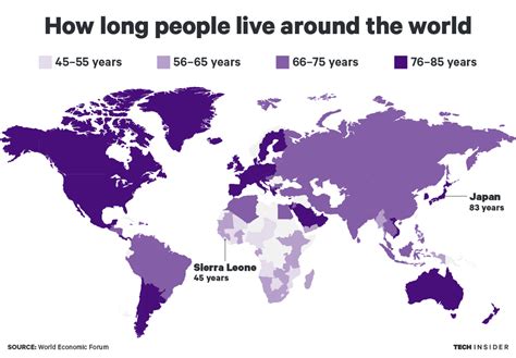 This map shows the countries where people live the longest - Business ...