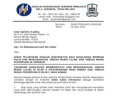 Contoh Surat Tawaran Kerja Kepada Kontraktor Kueh Apem