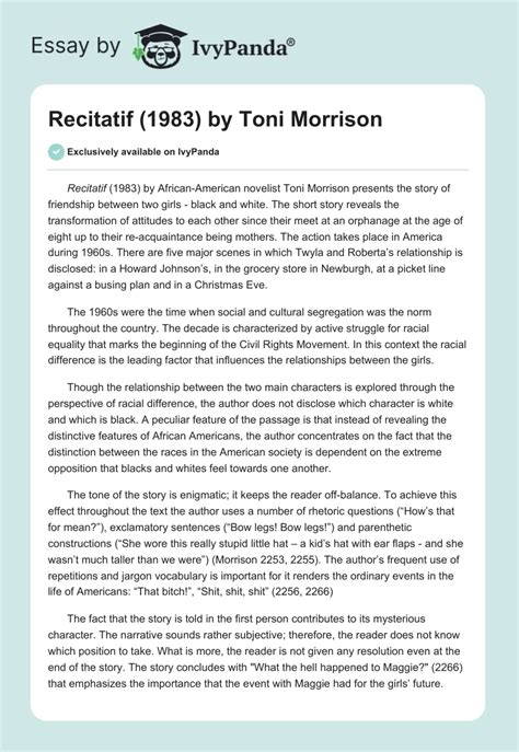 Recitatif 1983 By Toni Morrison 580 Words Essay Example