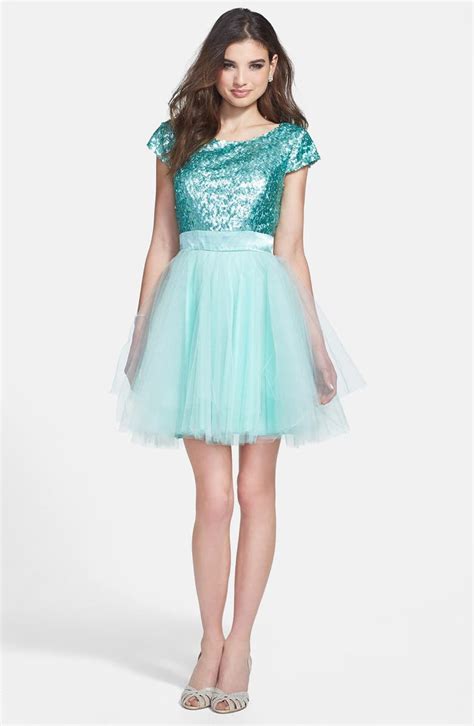 Trixxi Sequin Bodice Tulle Fit And Flare Dress Juniors Nordstrom