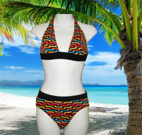 NEW GIDEON OBERSON GOTTEX Multicolor Halter BIKINI SWIMSUIT BATHING