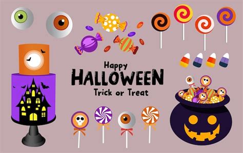 Elementos De Doces Ou Travessuras De Halloween Cenografia Vetorial