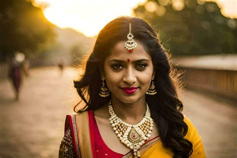 Beautiful Indian Woman In Traditional Sari Ai Generated Stock